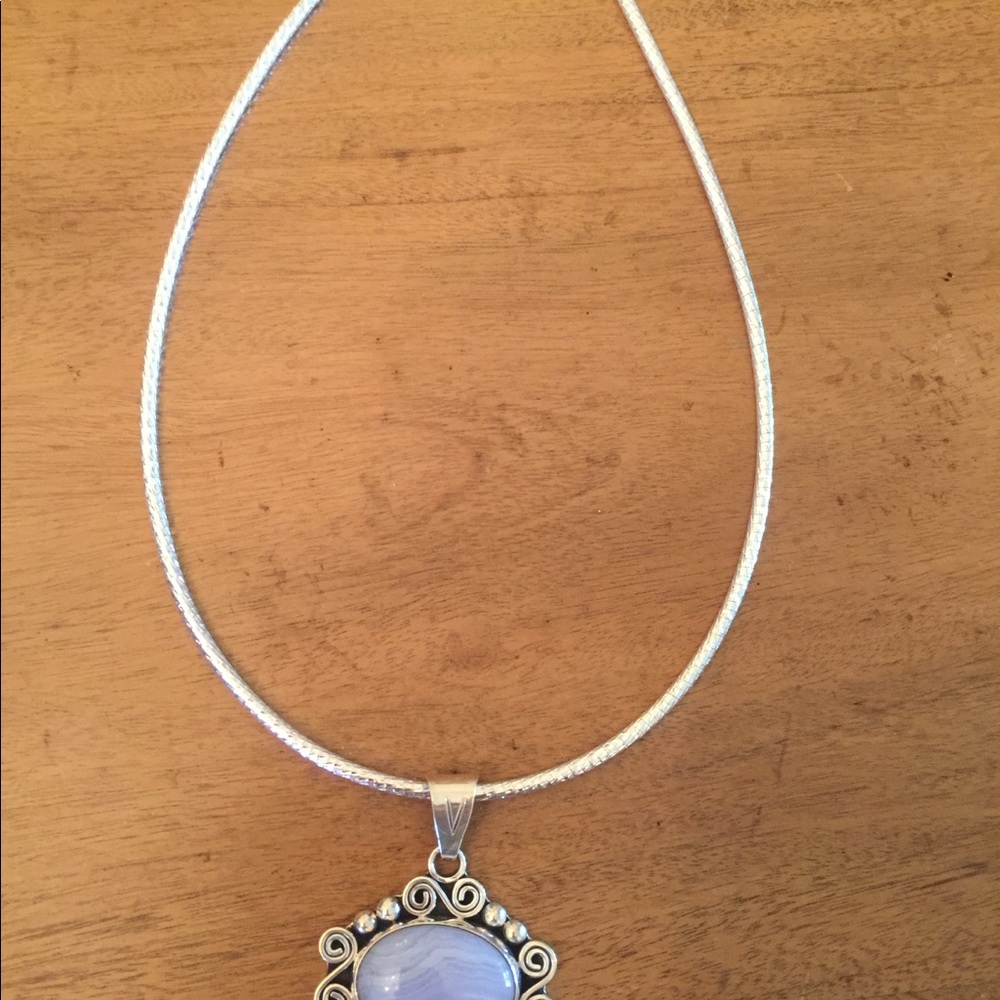Sterling Necklace with Blue Chalcedony Pendant